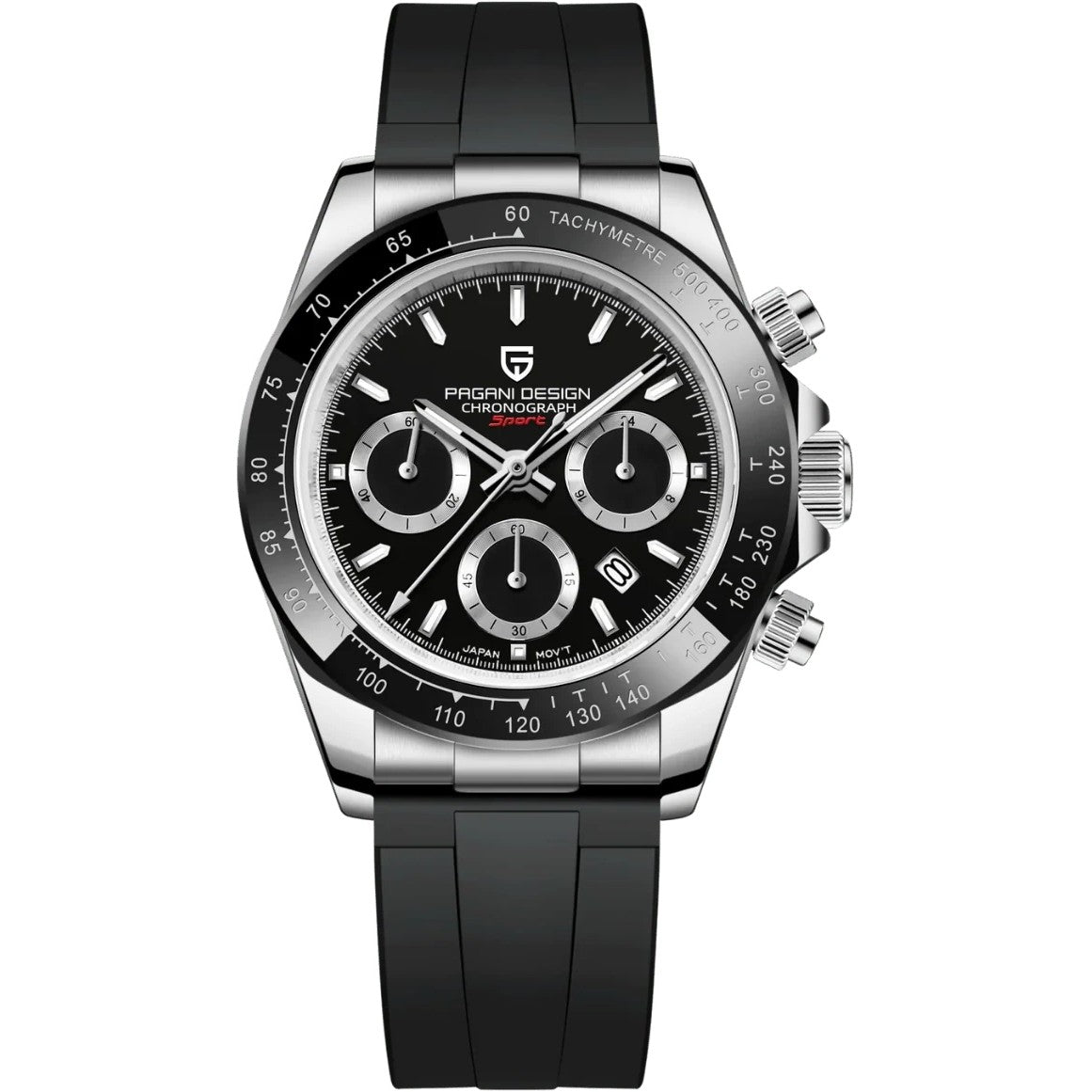 Pagani Design Chronograph in Black, Steel, Black Strap