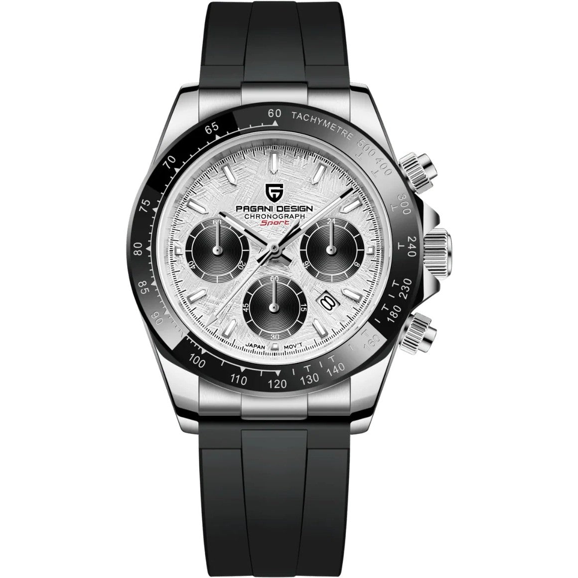 Pagani Design Chronograph in Patterned White, Steel, Black Strap