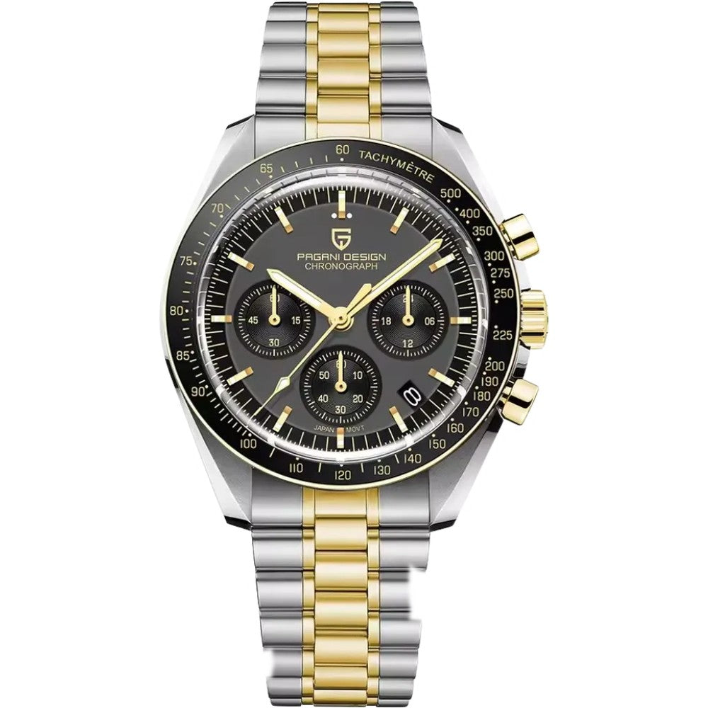 Pagani Design Classic Chronograph in Black, Two-Tone Gold