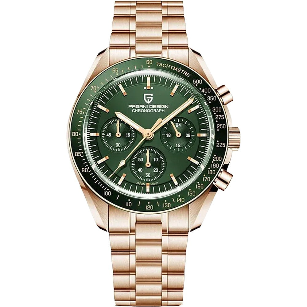 Pagani Design Classic Chronograph in Green, Rose Gold Tone