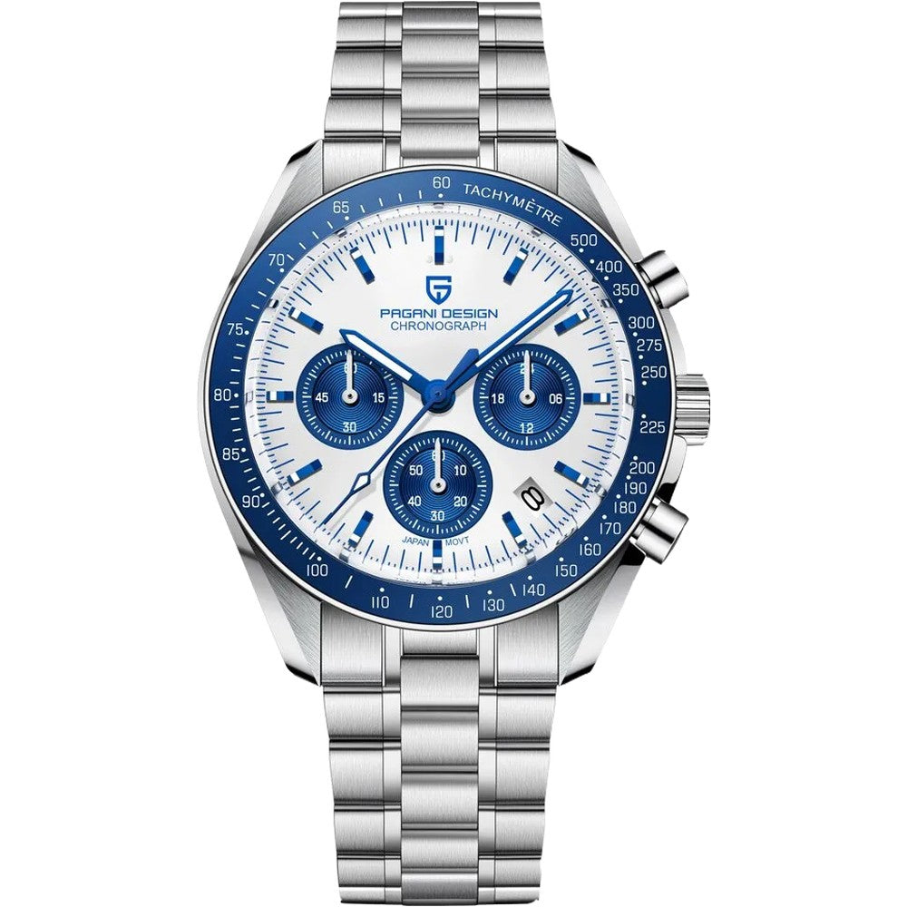 Pagani Design Classic Chronograph in White, Blue Bezel