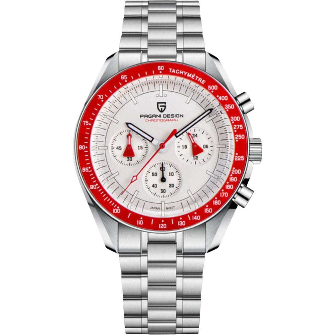 Pagani Design Classic Chronograph in White, Red Bezel