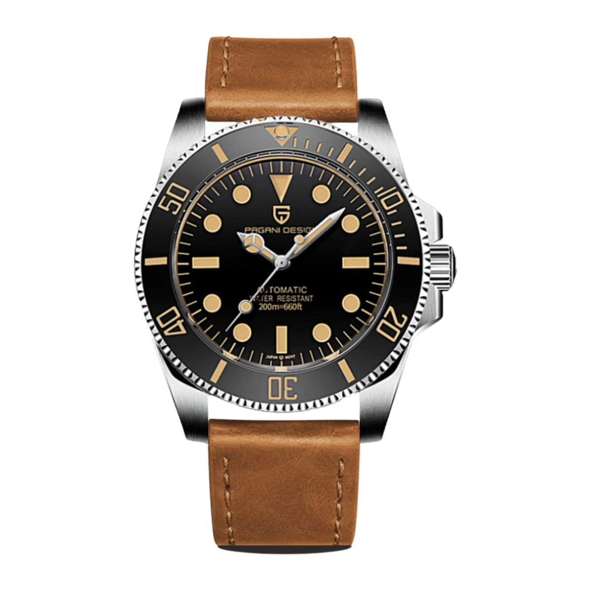 Pagani Design Diver in Black, Brown Strap, No Date