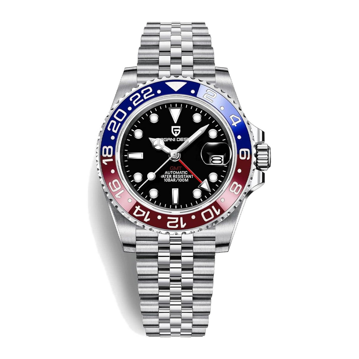 Pagani Design GMT in Red & Blue, 5-Link, Magnified Date