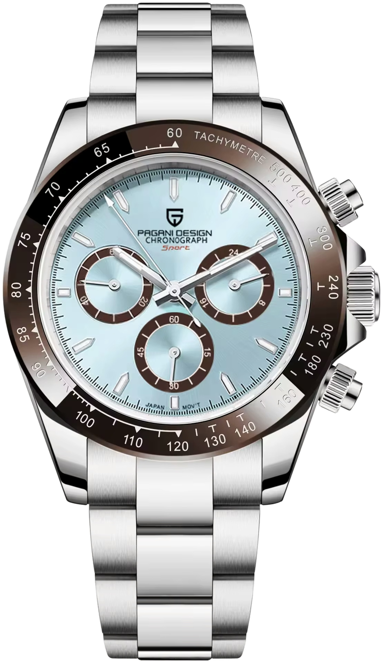 Pagani Design Chronograph in Ice Blue, Brown Bezel